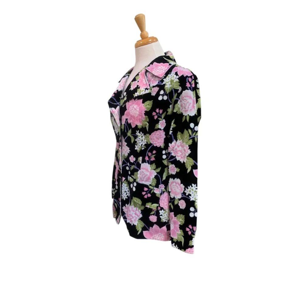 Floral Velvet Blazer Jacket in Black and Pink